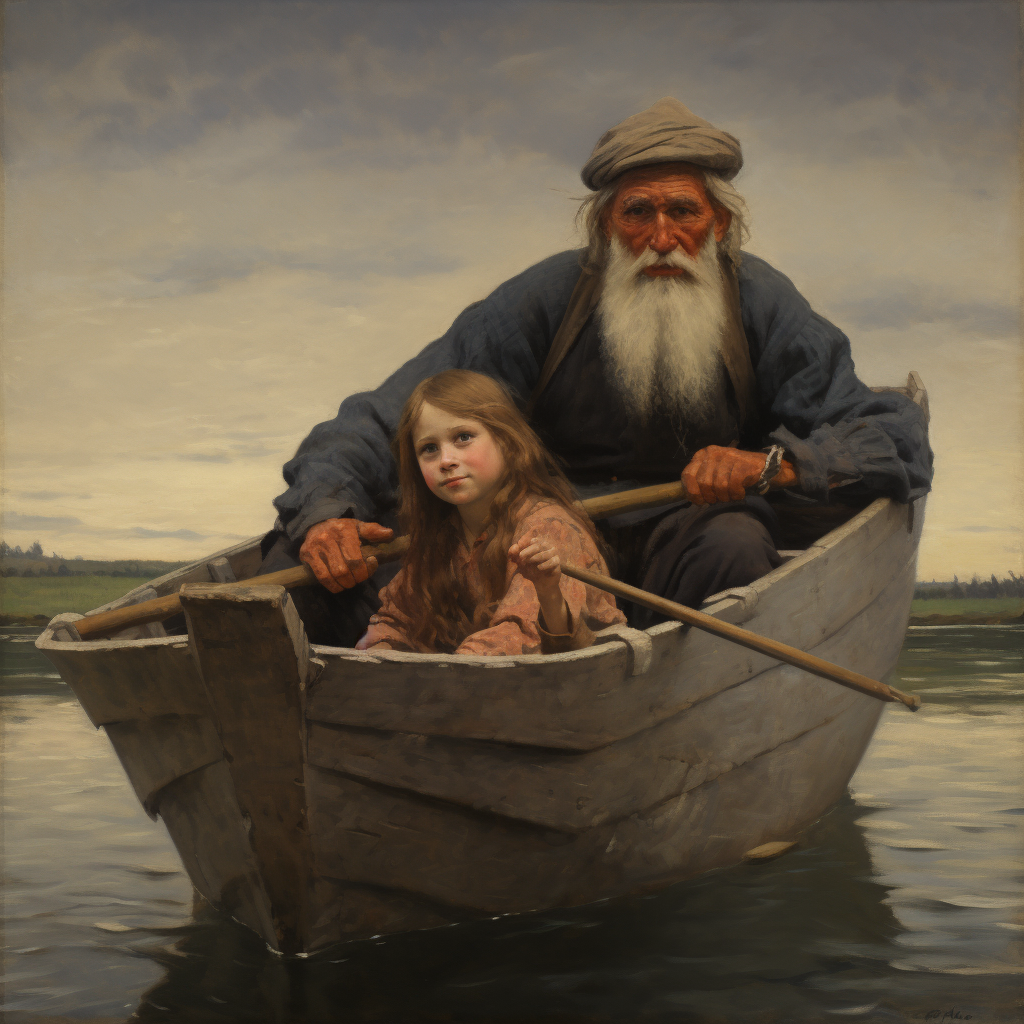 A peaceful rowboat ride with a young girl and an old fisherman