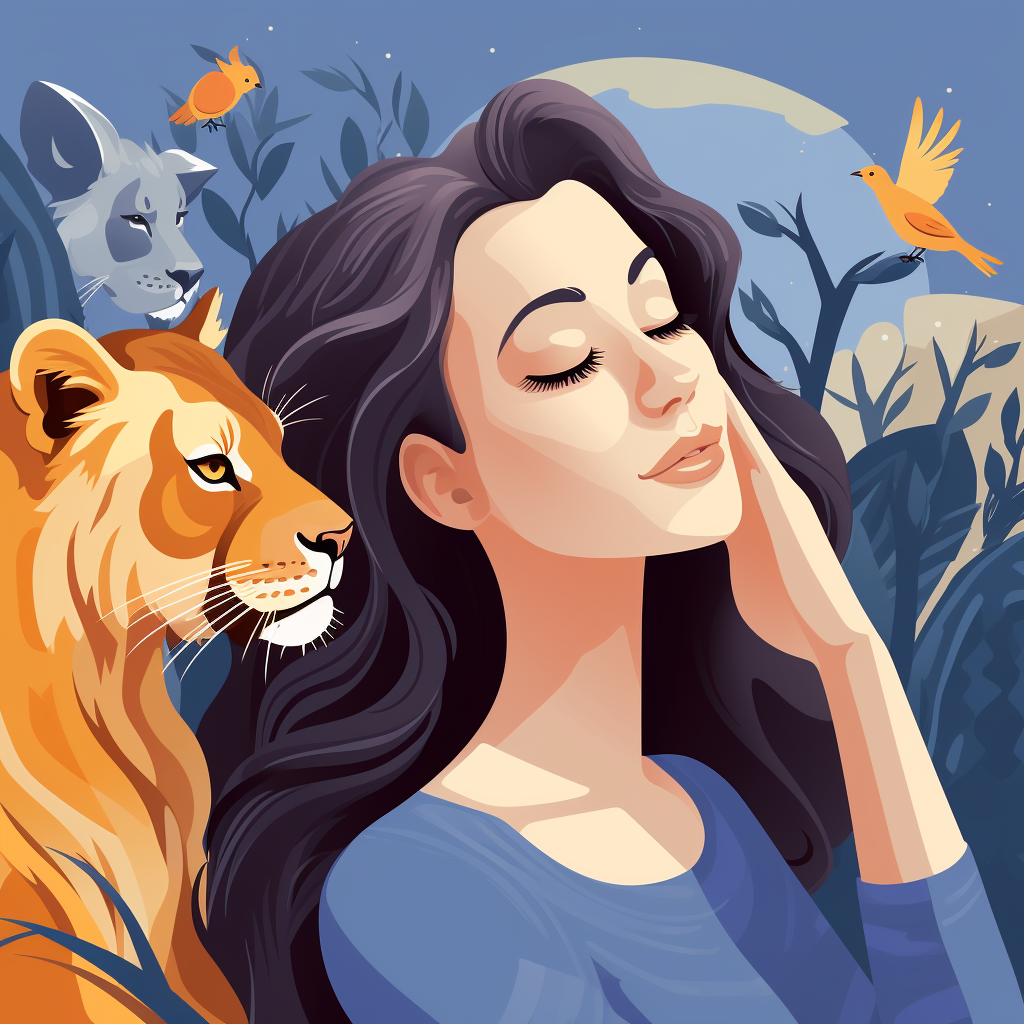 Vector art of girl with hair as zoo animals