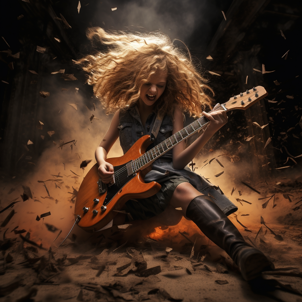 Girl hitting guitar against ground