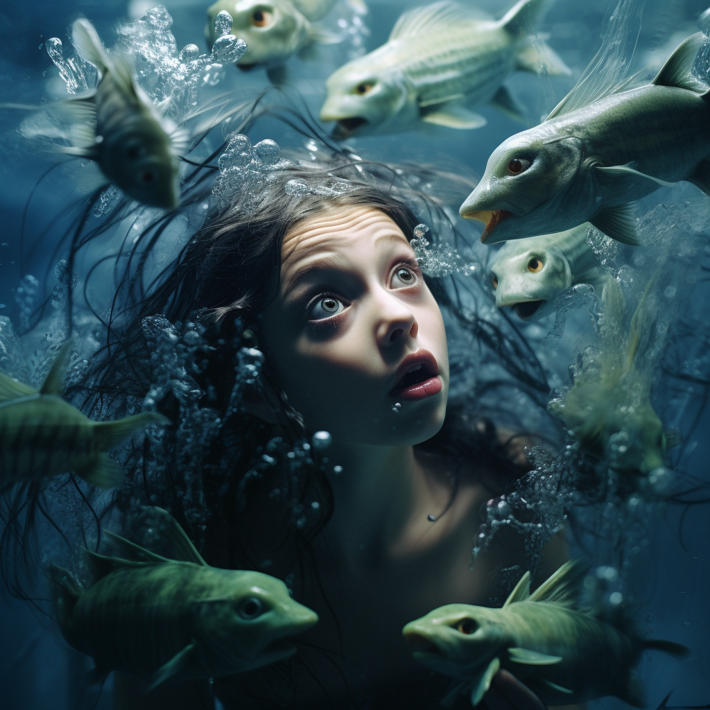 Girl pretending to be sea creatures underwater