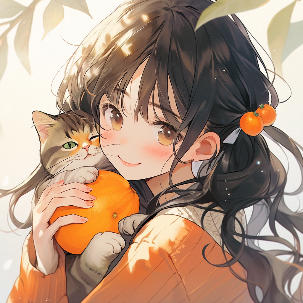 Girl holding orange cat outdoors