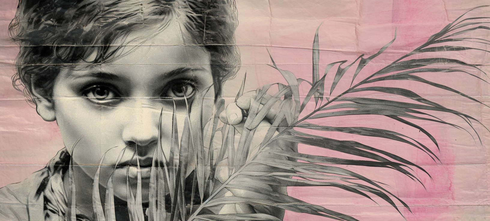 Girl Holding Palm Fronds Illustration