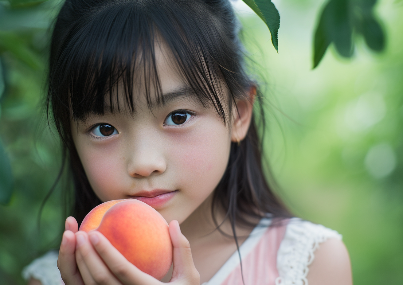 Girl holding peach fruit