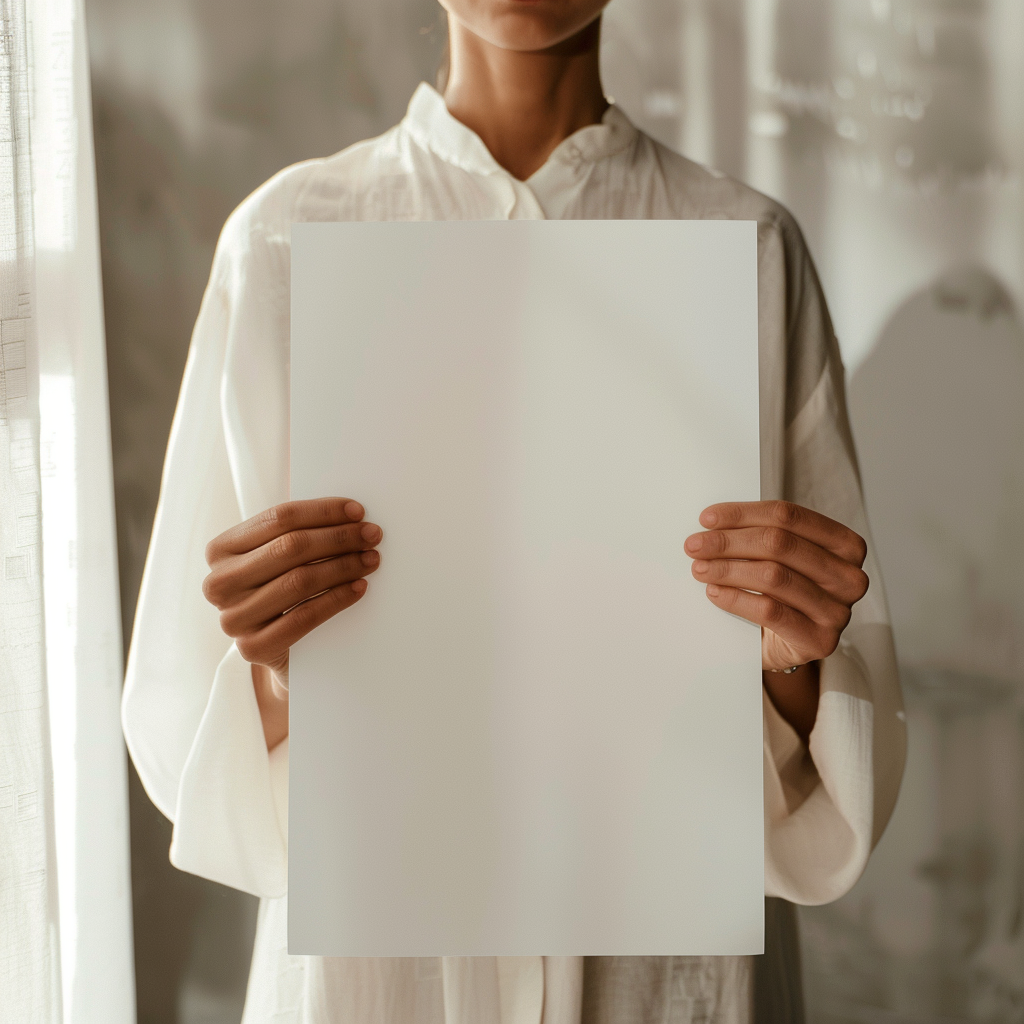 girl holding flyer mockup urban