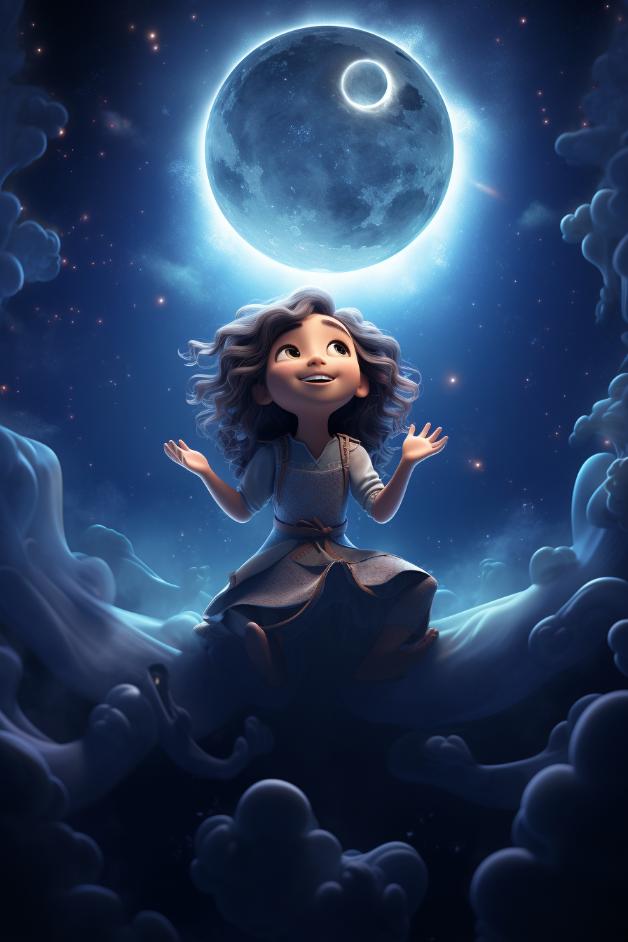 3D animation of a girl in the moon