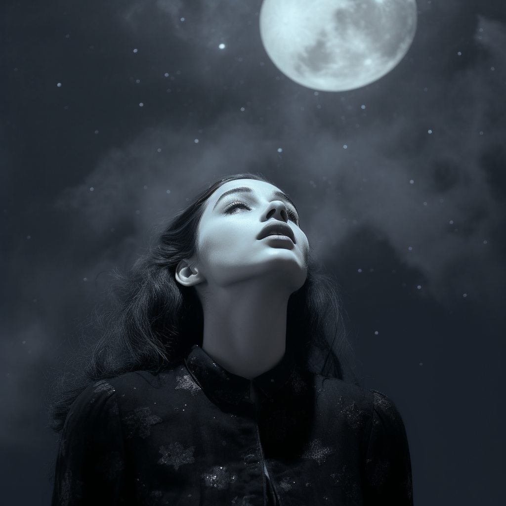 Beautiful girl sitting on the moon