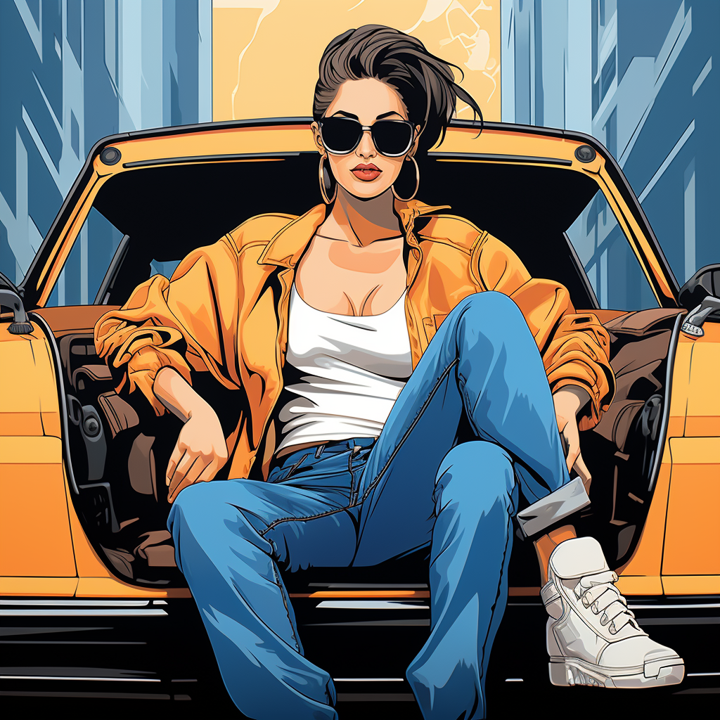 Fashionable girl in jeans and sunglasses