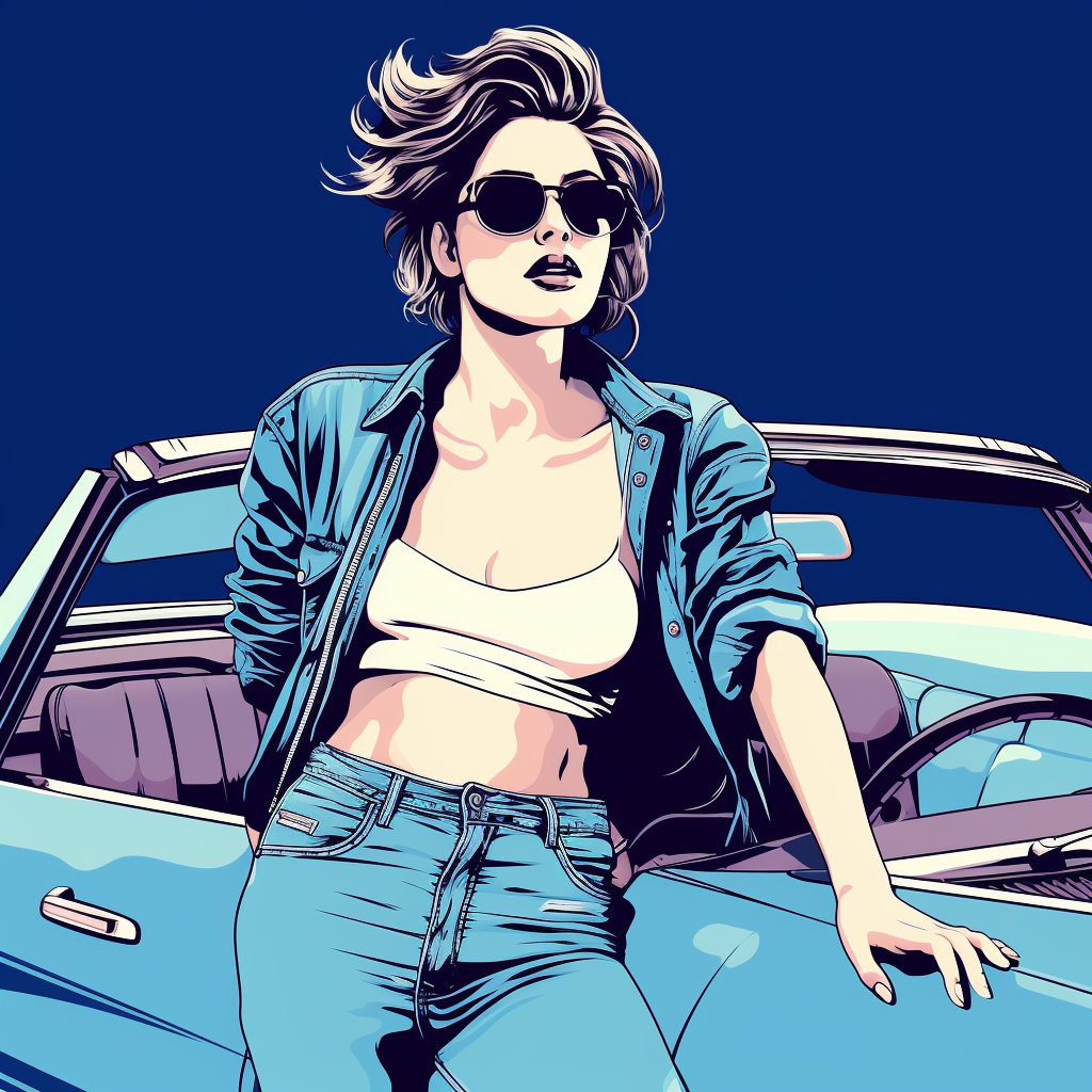 Fashionable girl in jeans and sunglasses