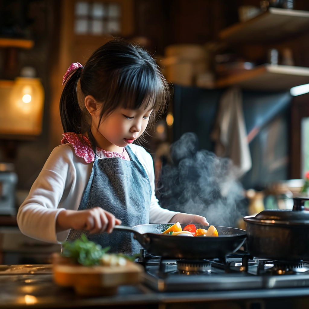 Young girl cooking in the kitchen