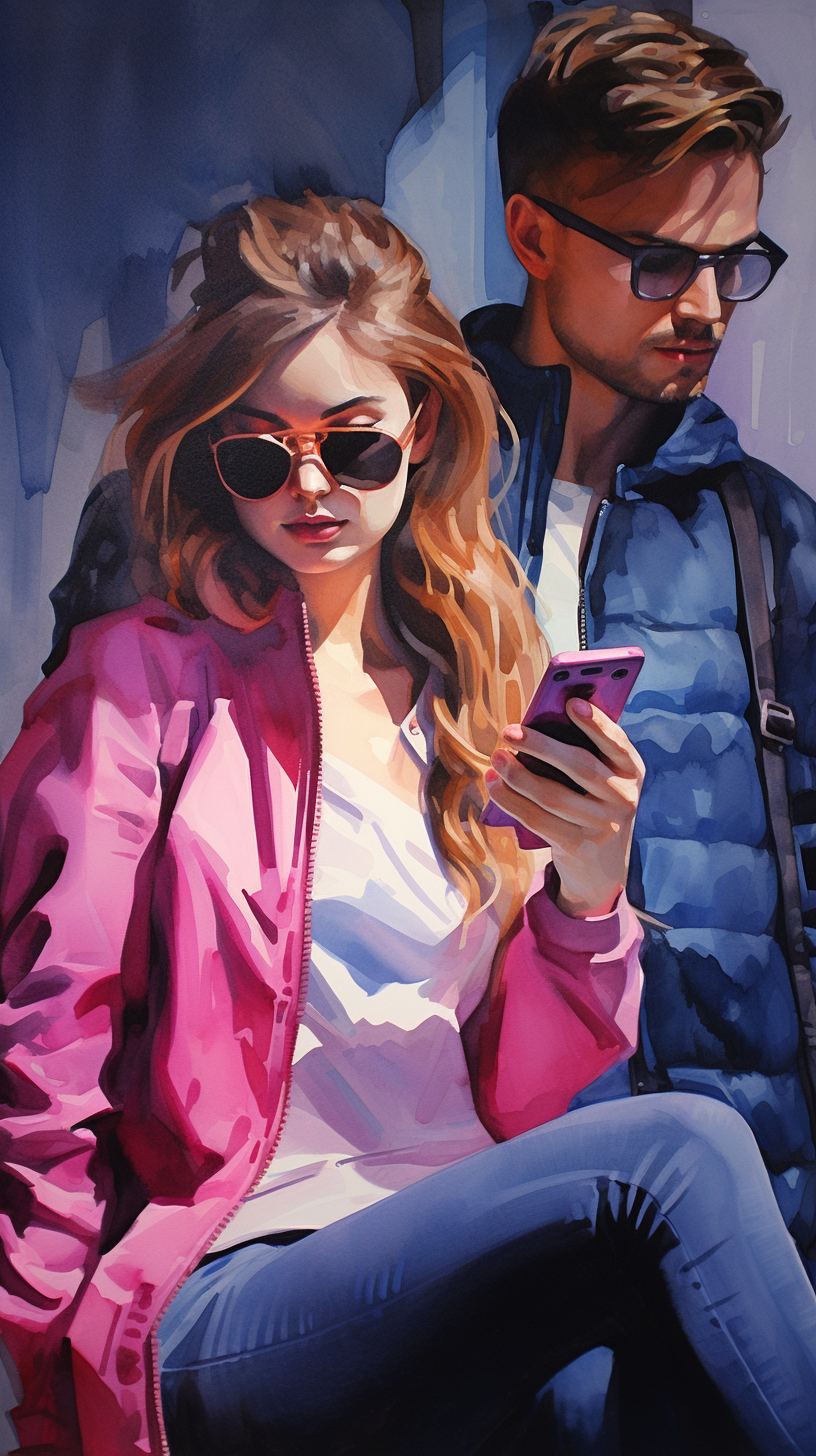 girl and guy with phones