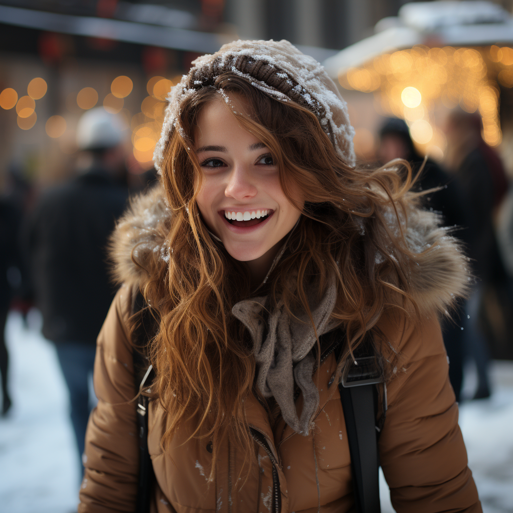 Girl ice skating in the city