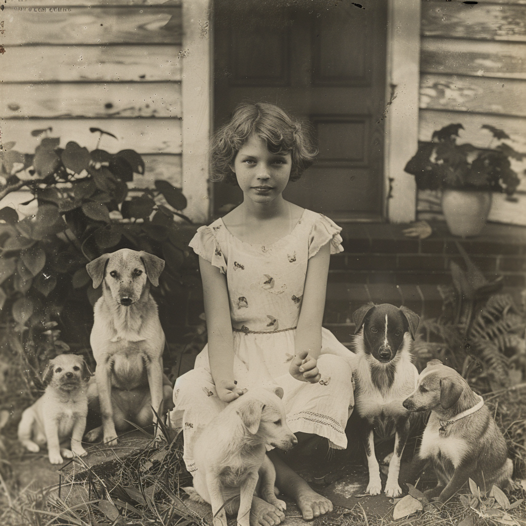 1929 girl Madeline with dogs