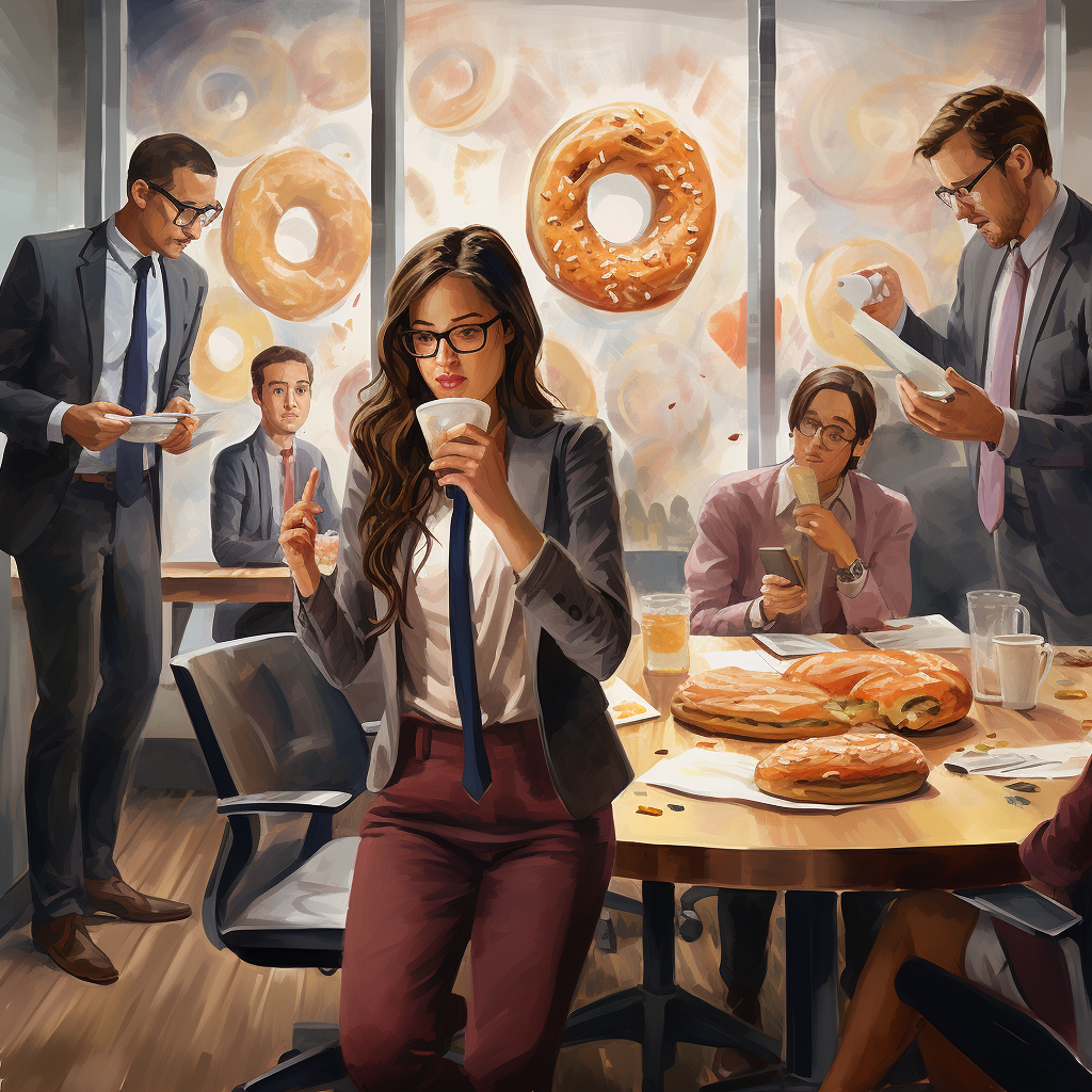 Girl eating bagel in meeting