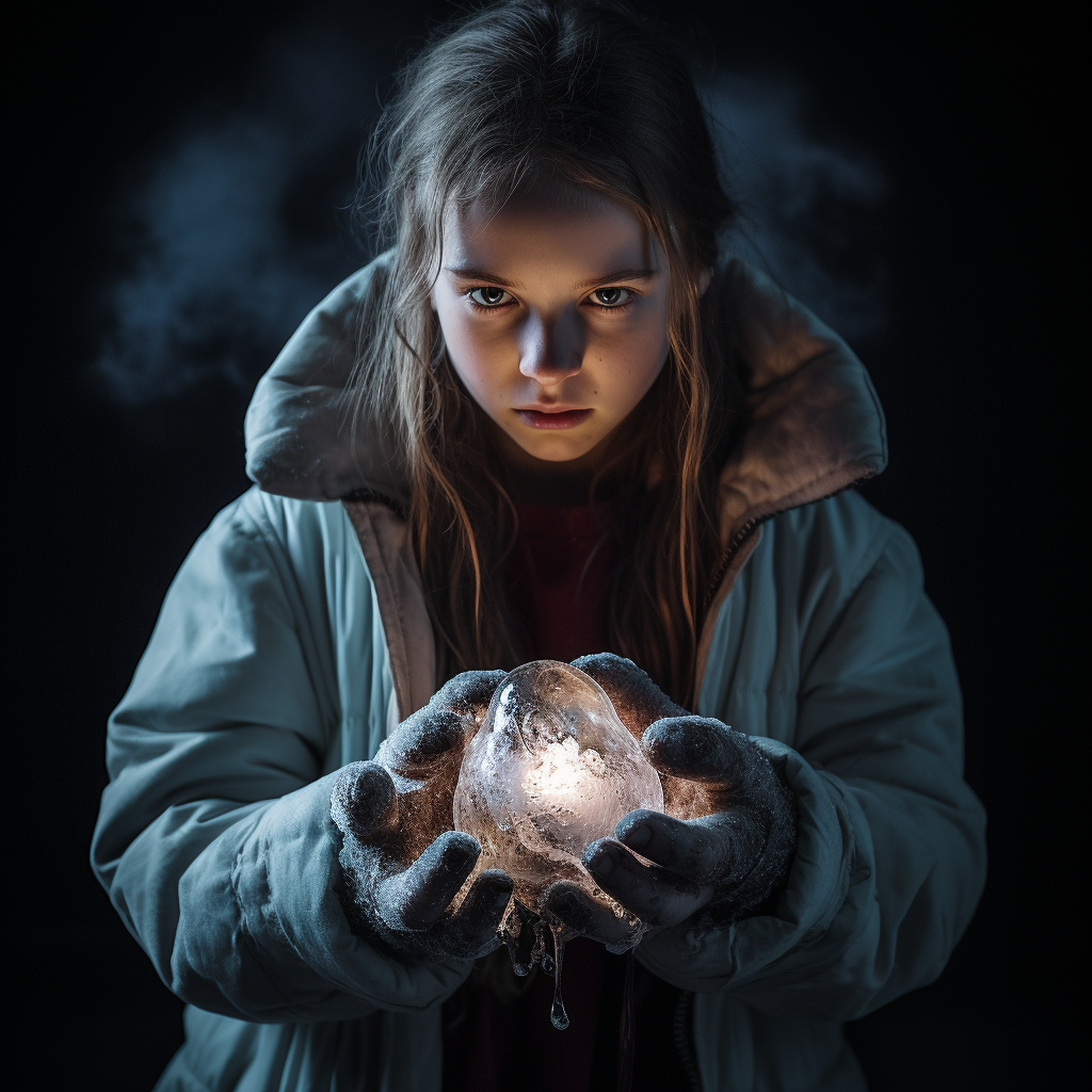 Girl Melting Ice in Hands