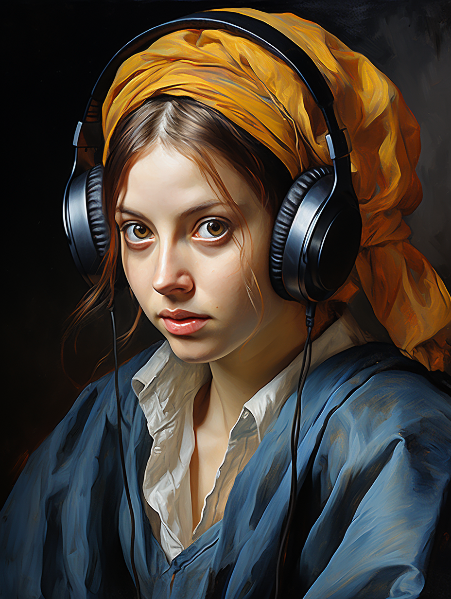 Girl with a Pearl Earring  by Van Gogh with headphones