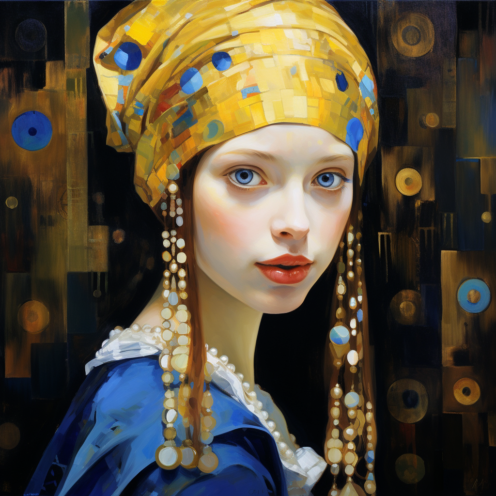 Girl with the Pearl Earring  painting in Klimt style