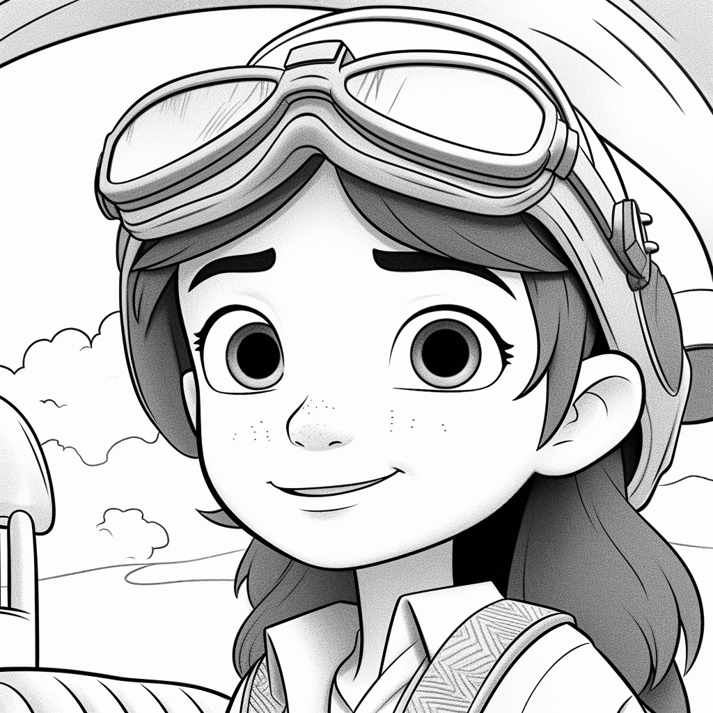 Cute girl pilot coloring page