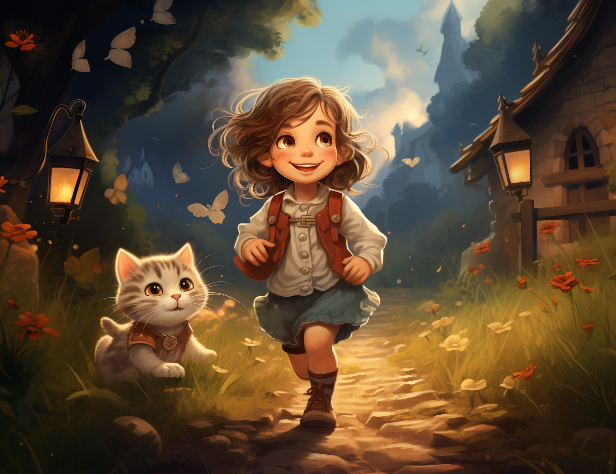 Illustration of girl playing happily