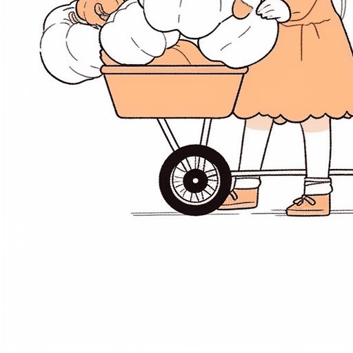 Cute girl pulling wagon with pumpkins