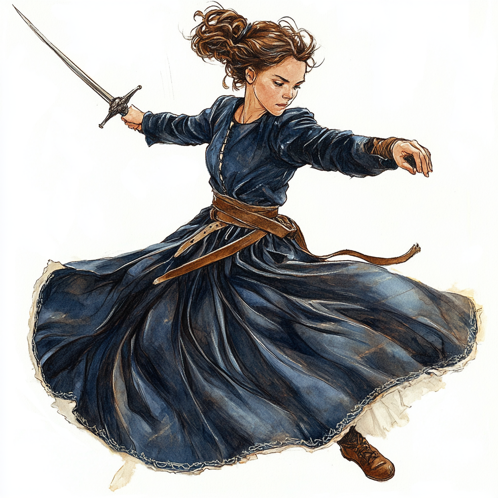 Young Girl in Blue Dress with Rapier