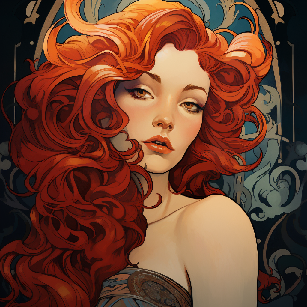 Red-haired girl in art nouveau poster