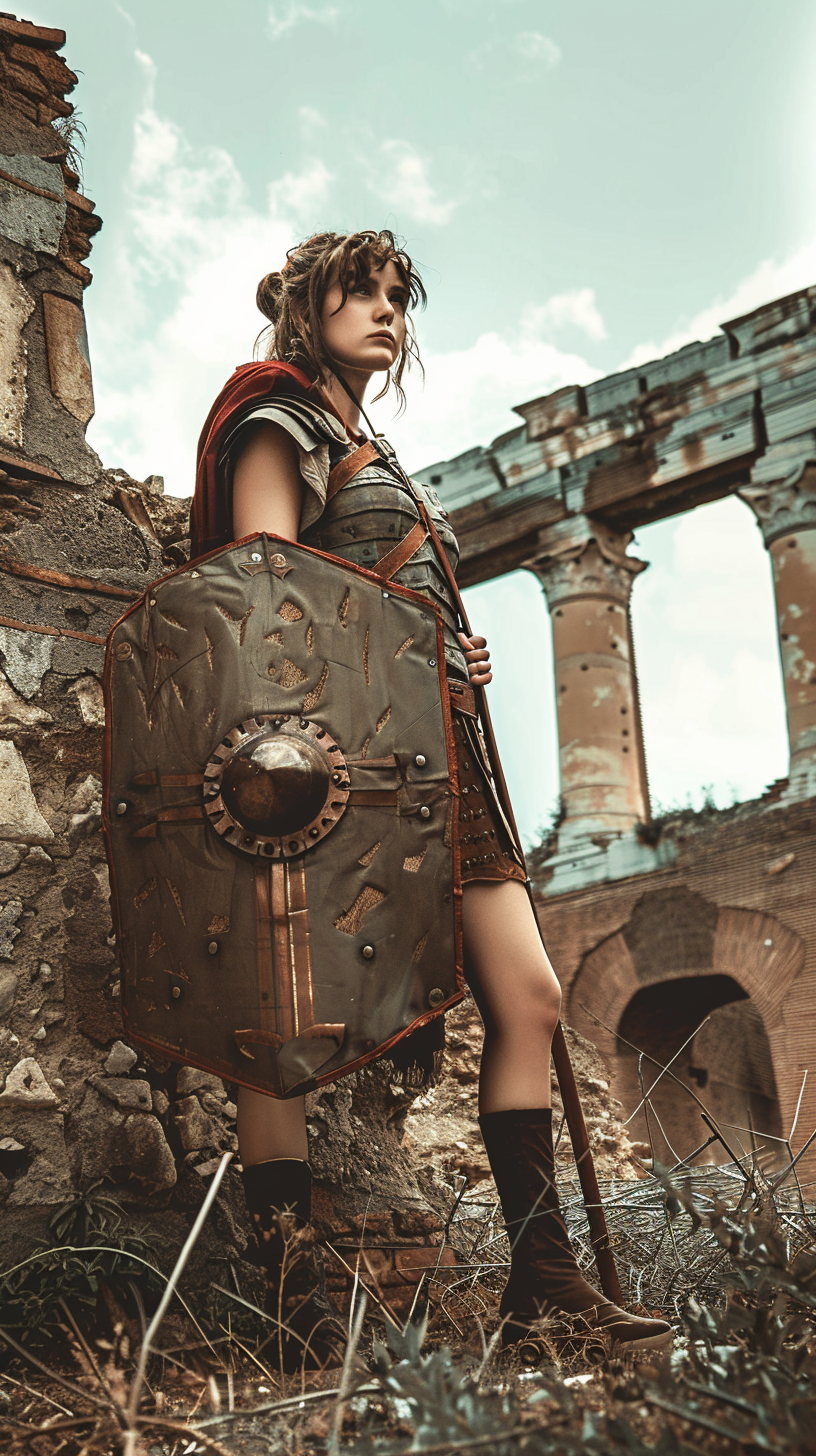 girl in roman soldier attire