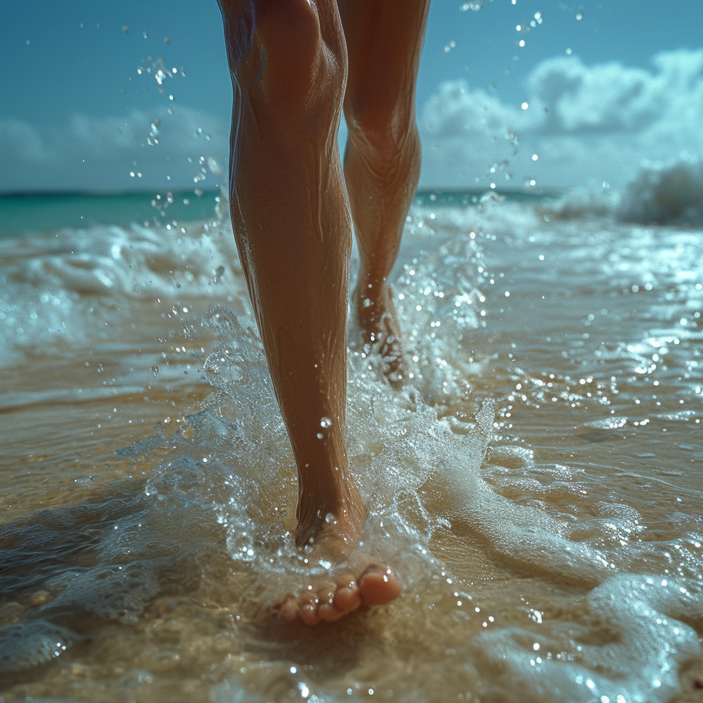 Girl with Muscular Legs Running on Sandy Beach