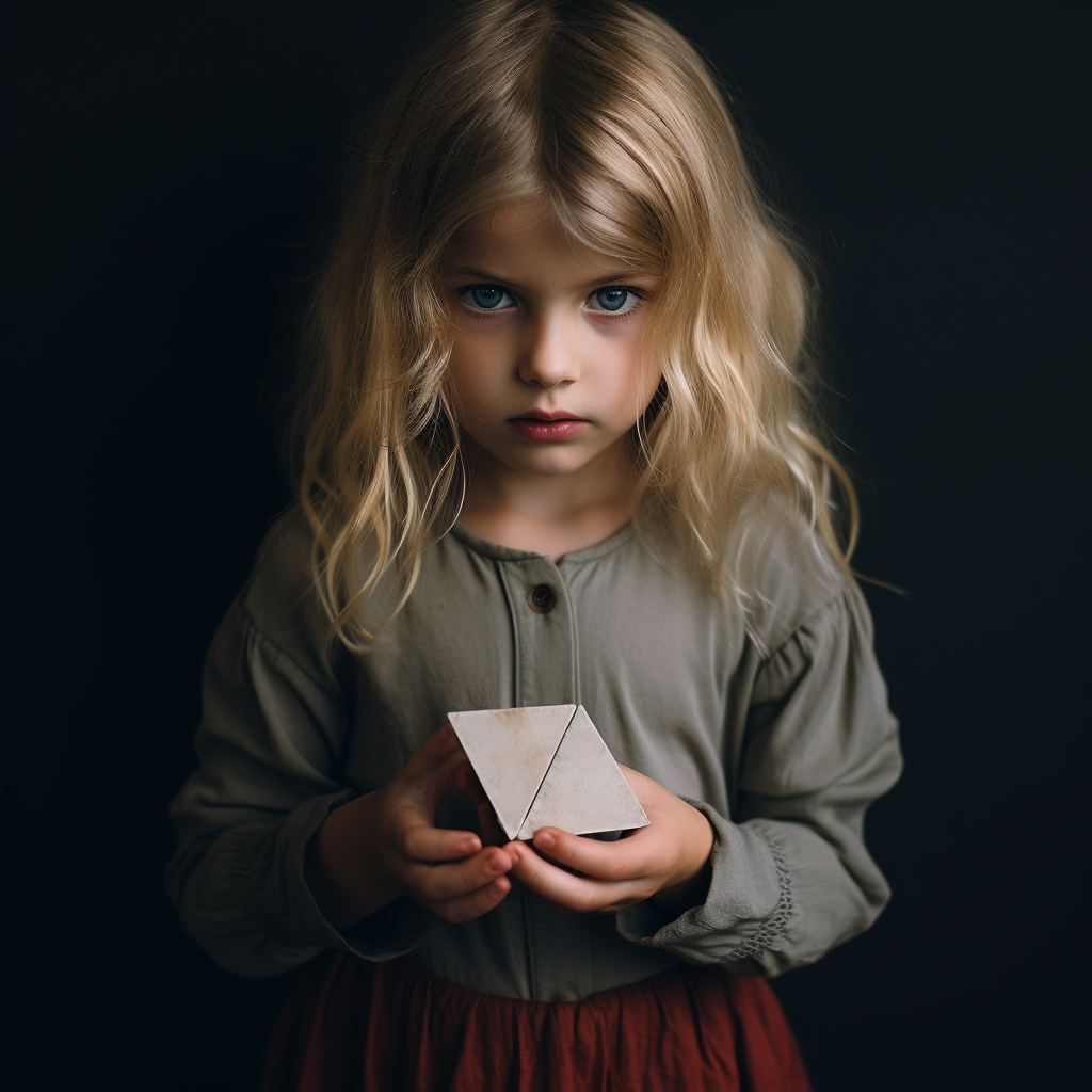 Girl holding a small triangle toy