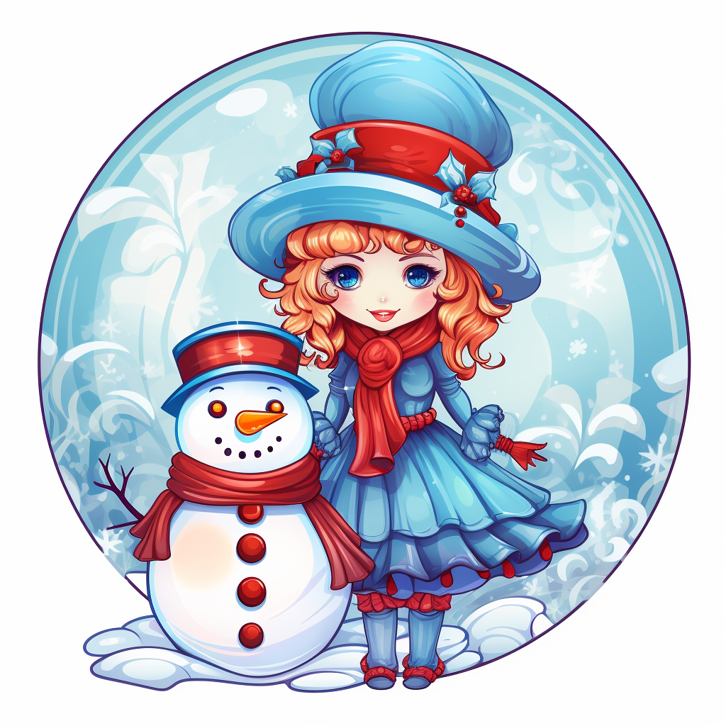 Large girl snowman wearing cloche hat and holding ornament