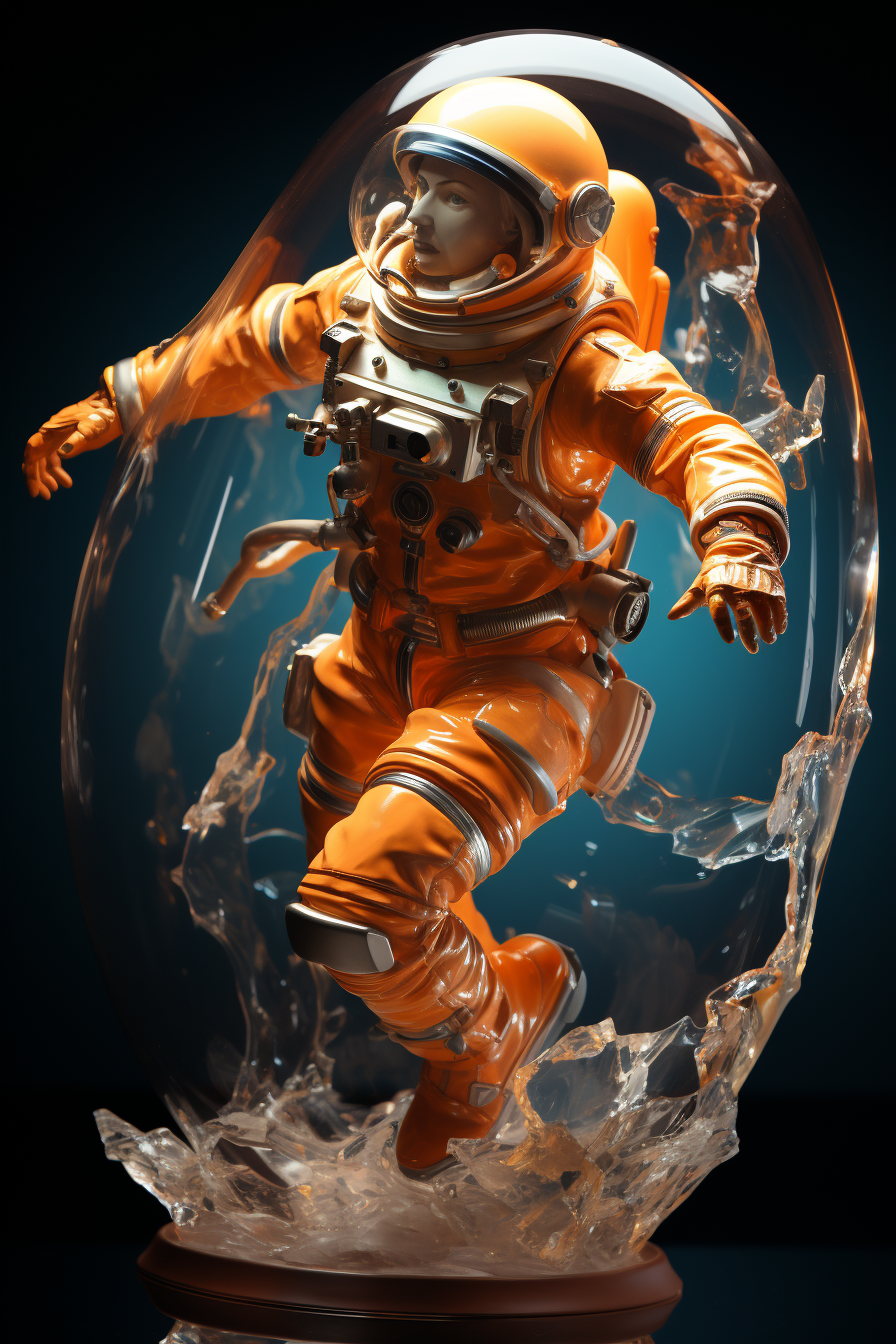 Girl in Glossy Space Suit on Rocket