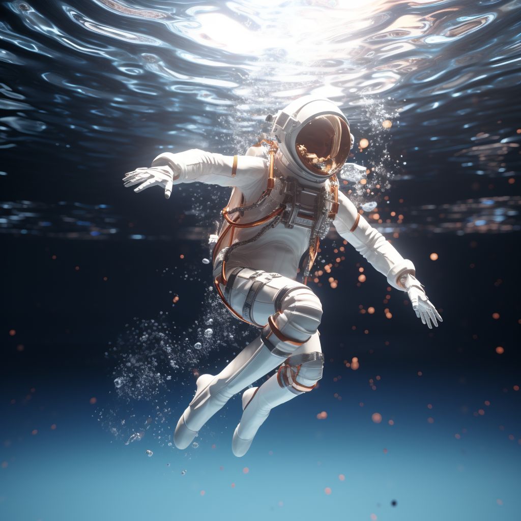 Girl in spacesuit dancing in water  ??