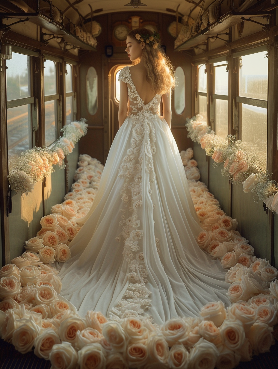 Fashionable girl in wedding dress