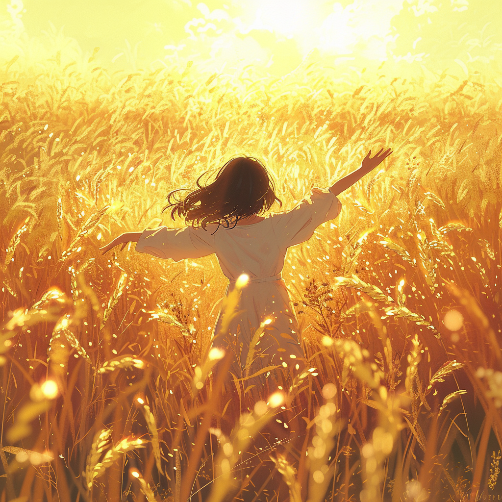 girl in sunlit golden field