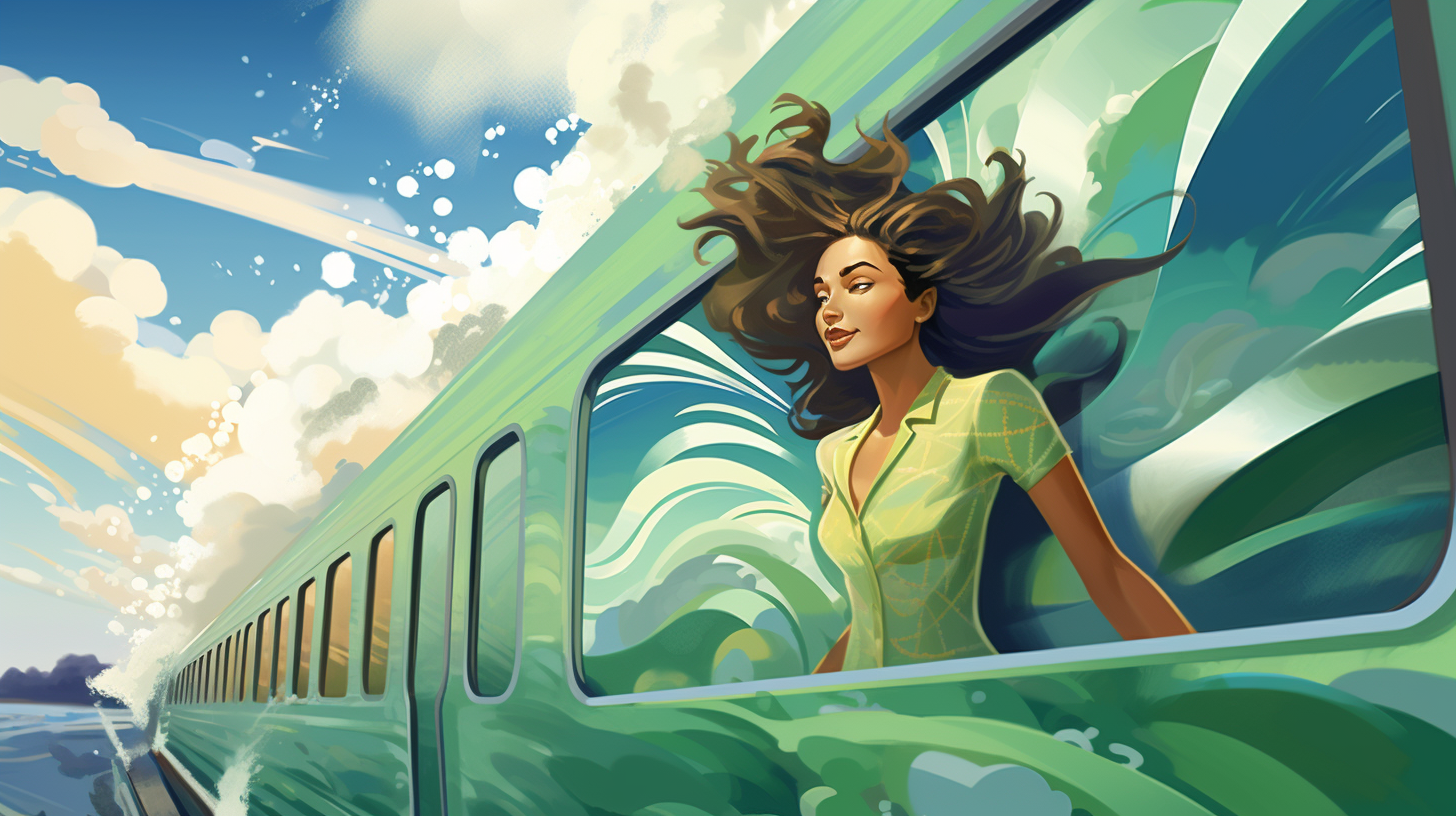 Young Girl Surfing Green Train