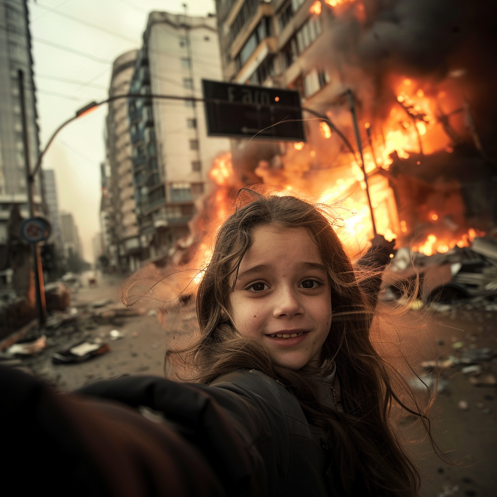 Girl taking selfie with fire