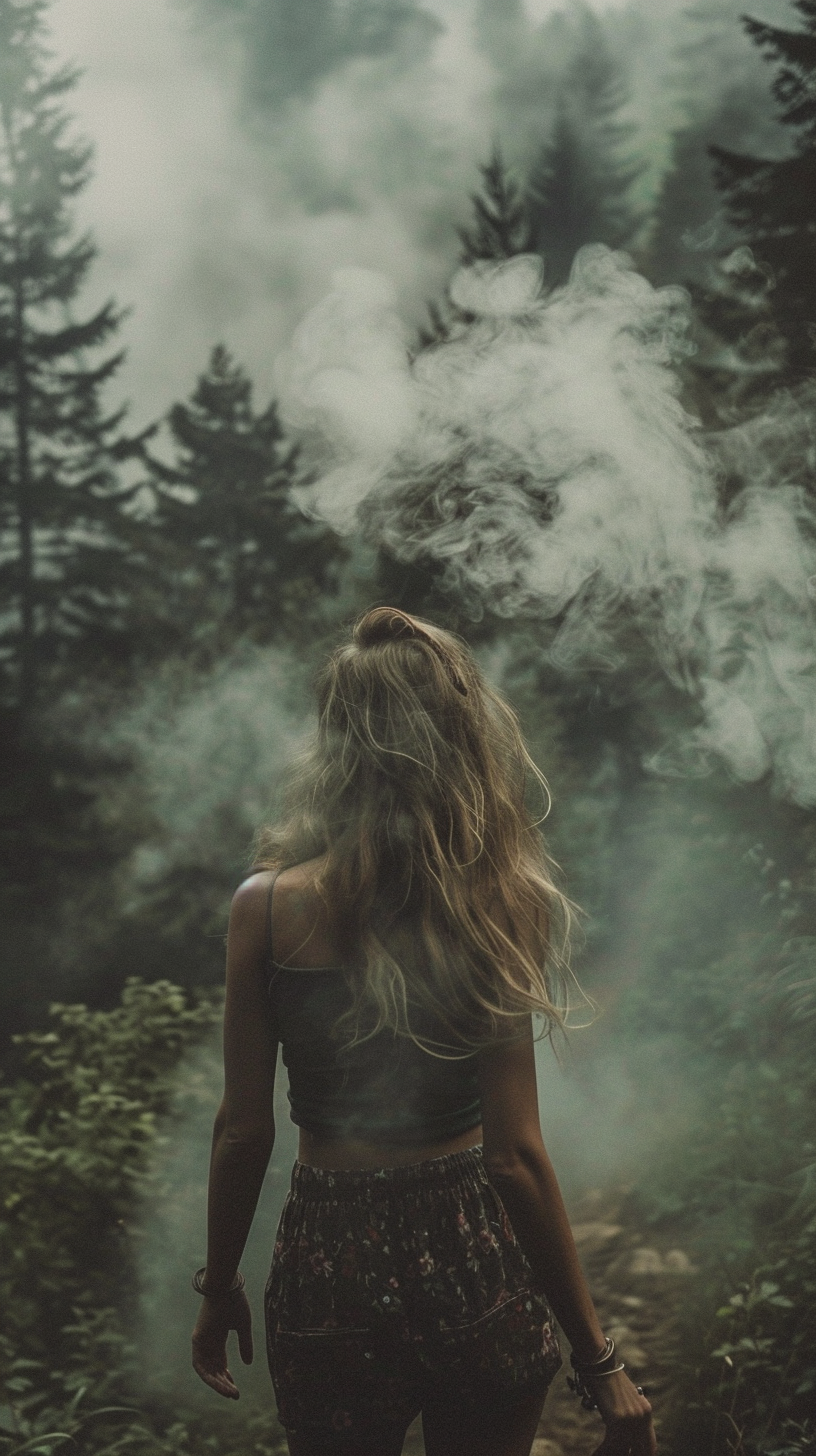 Girl walking in forest