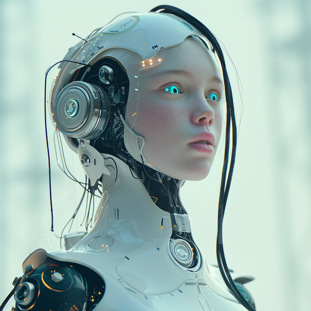 Girl with weapon in robotic body