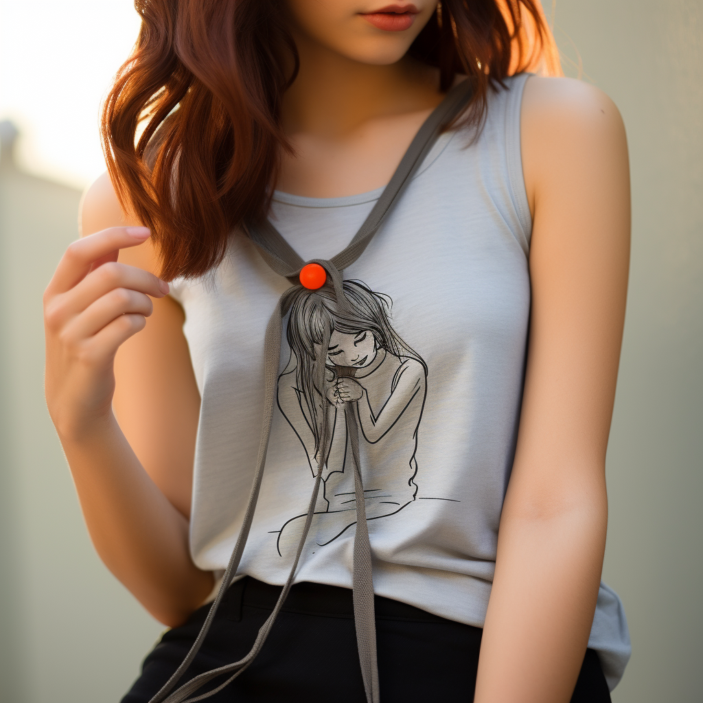 Image of a girl wearing a grey tank top and holding a knife