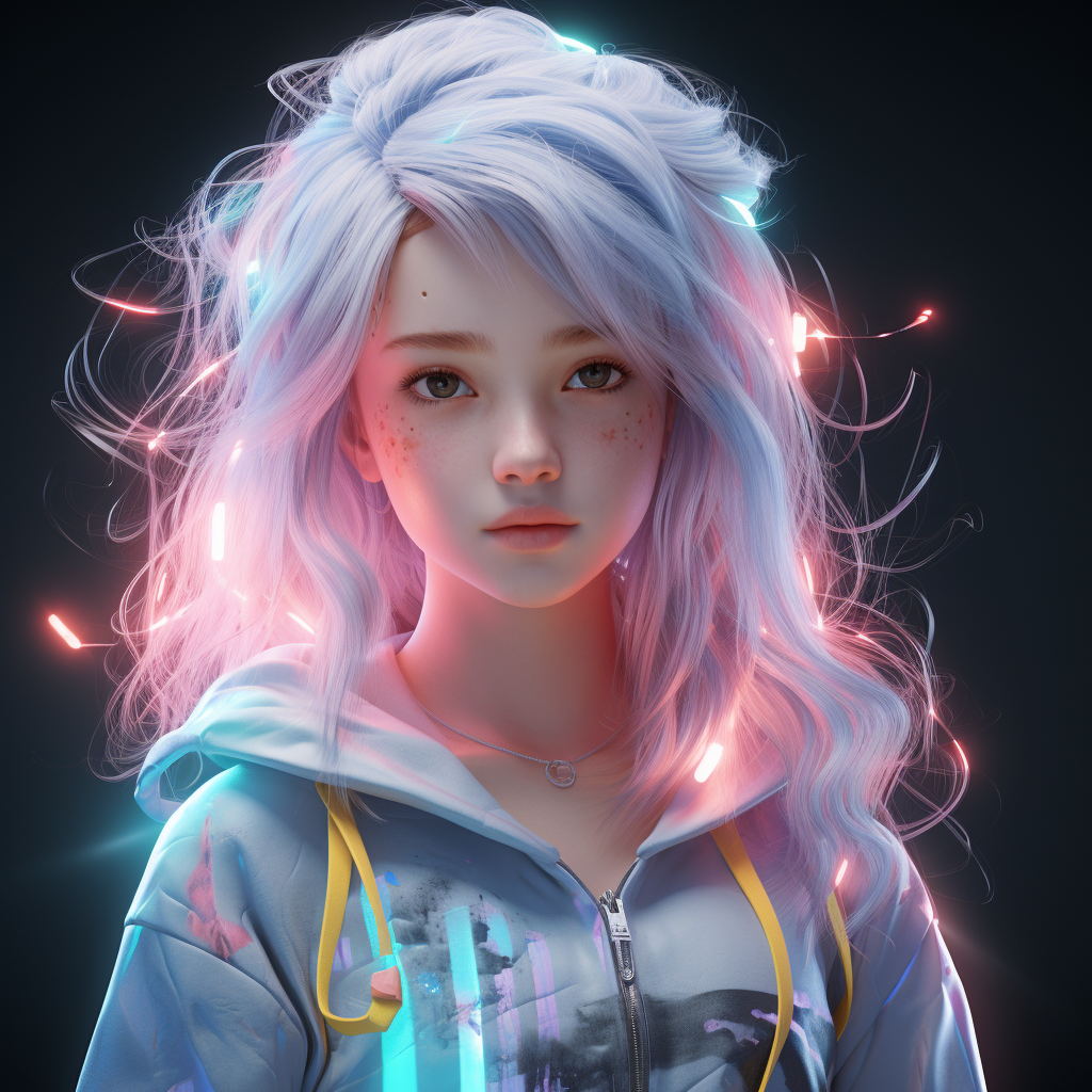 Young girl wizard with neon hair