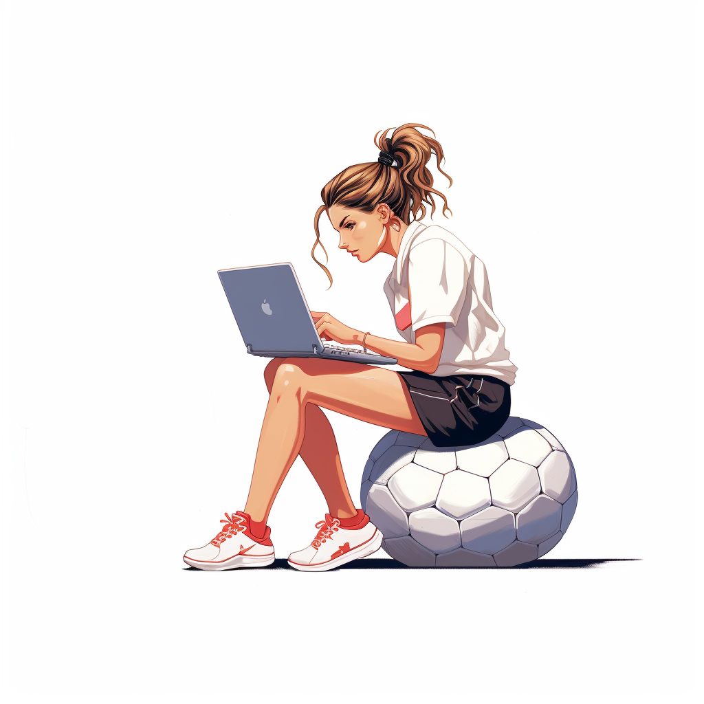 Girl with Laptop on Soccer Ball