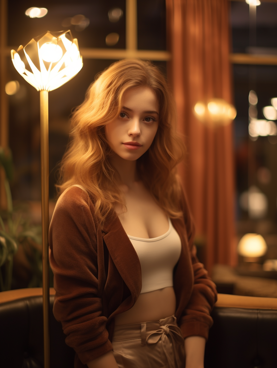 Beautiful girl in hotel lobby with decorations