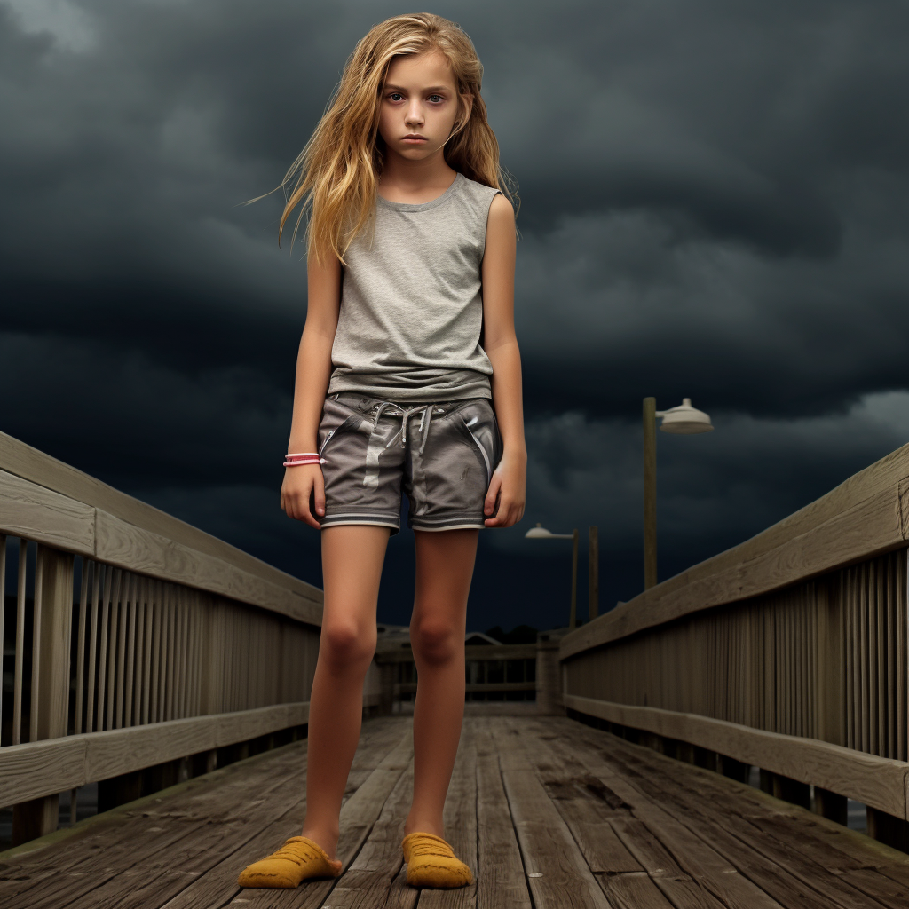 Sad girl on boardwalk