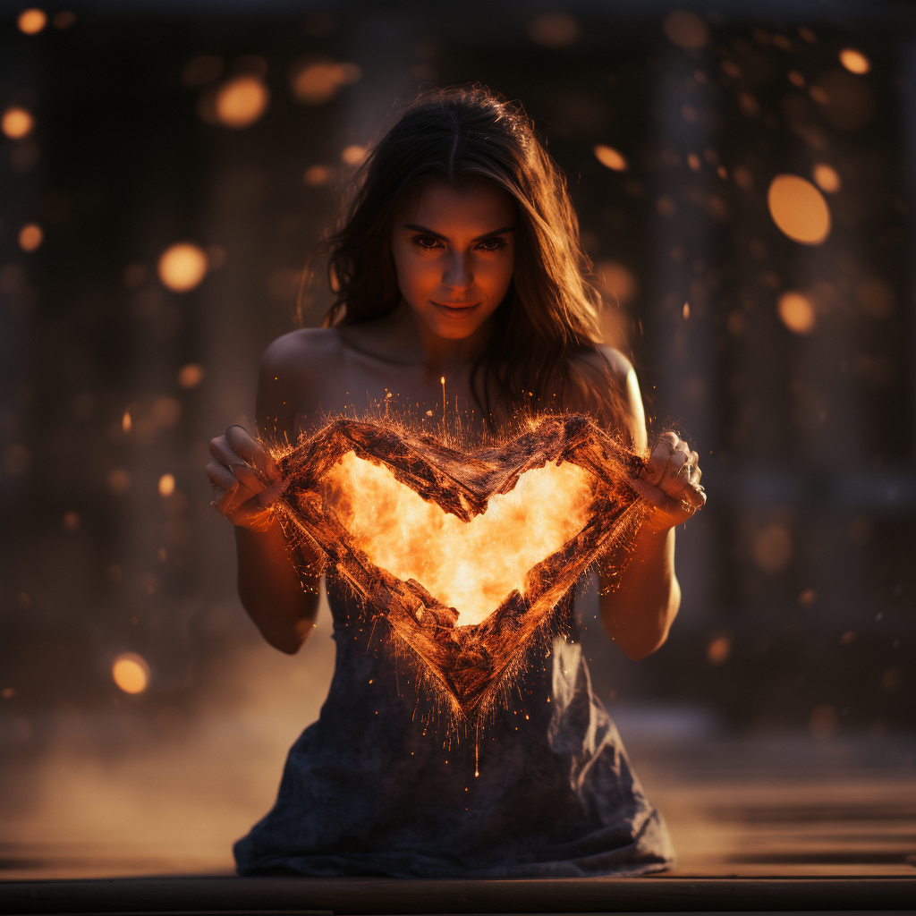 Burning heart with girl inside