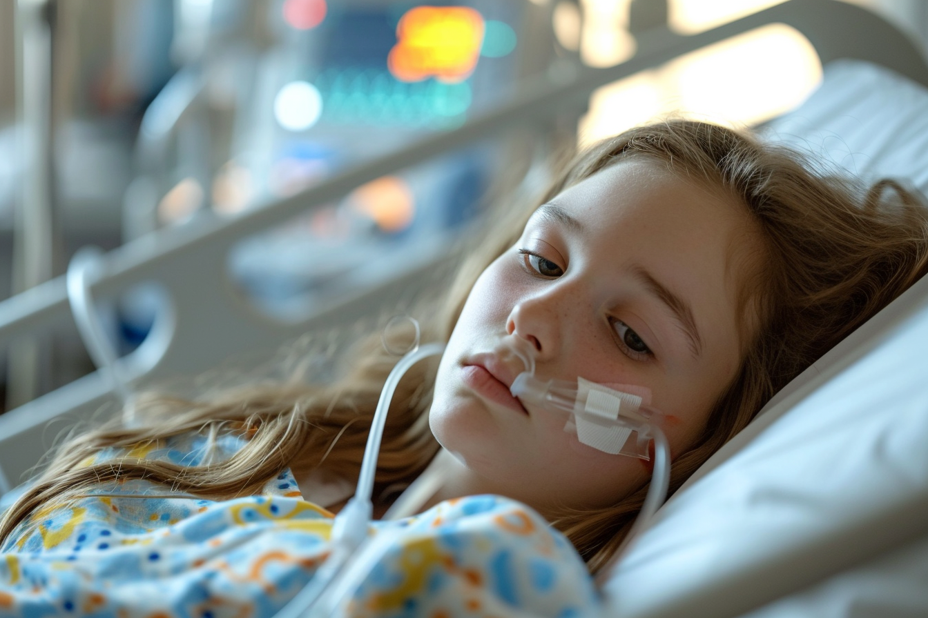 Unconscious girl in hospital bed