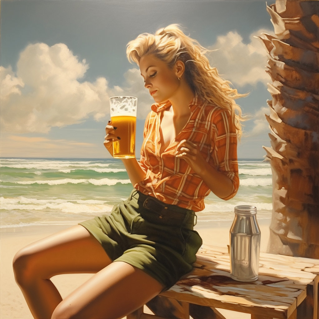 Young woman enjoying beer on Florida beach