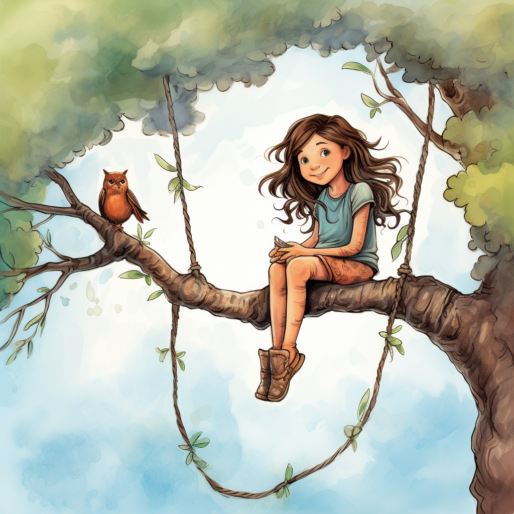 Illustration of a girl sitting in a tree