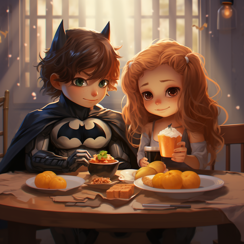 Cute girl vampire with big breakfast