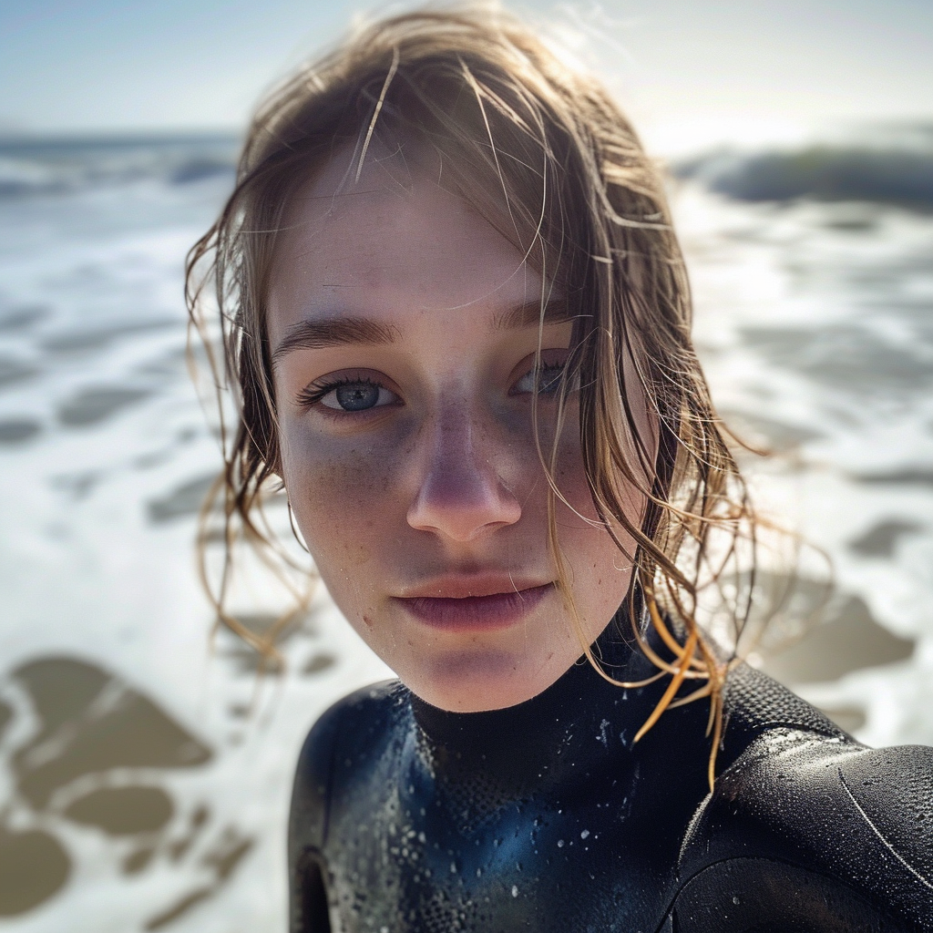 Girl in wetsuit at the beach