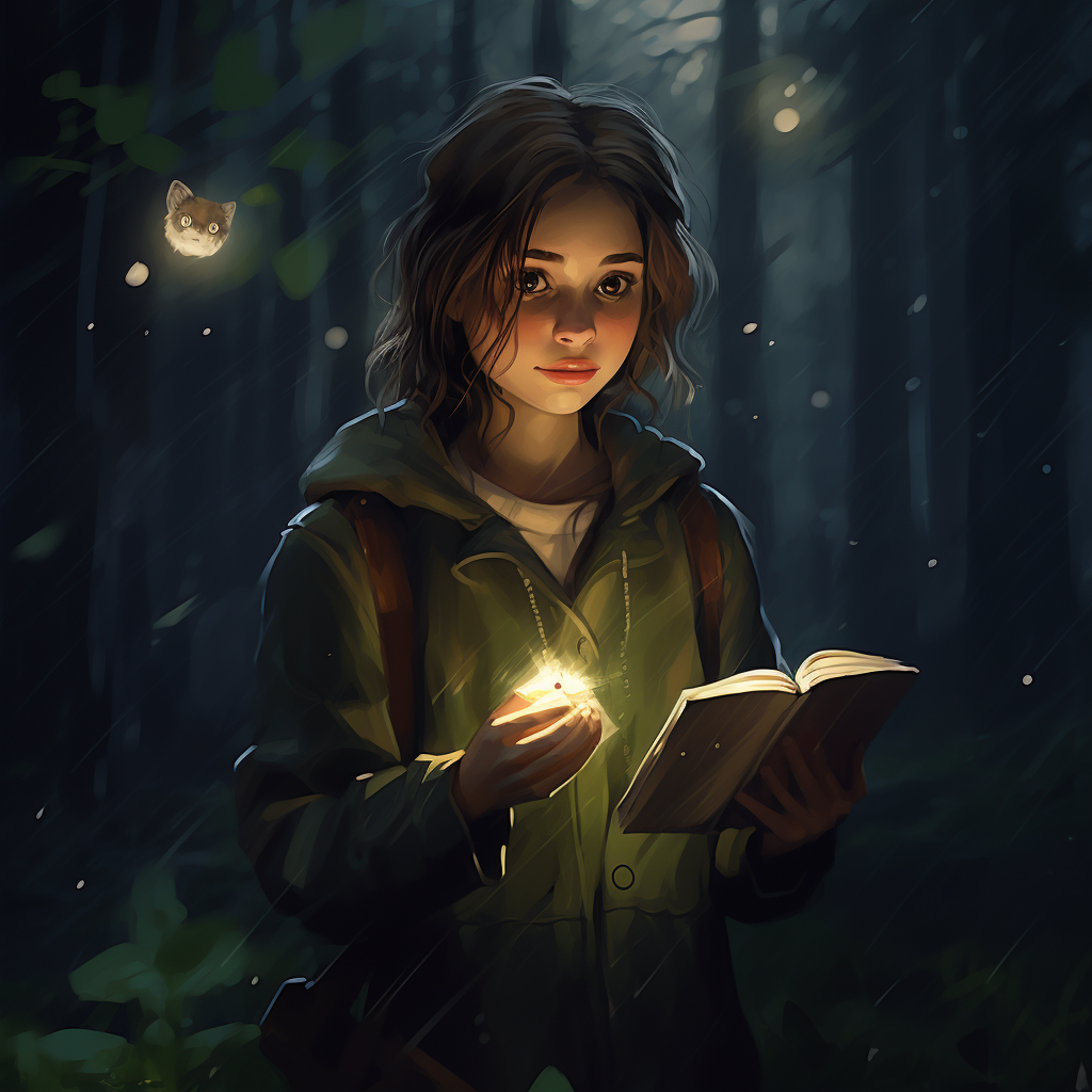 Girl carrying frog in rainy forest