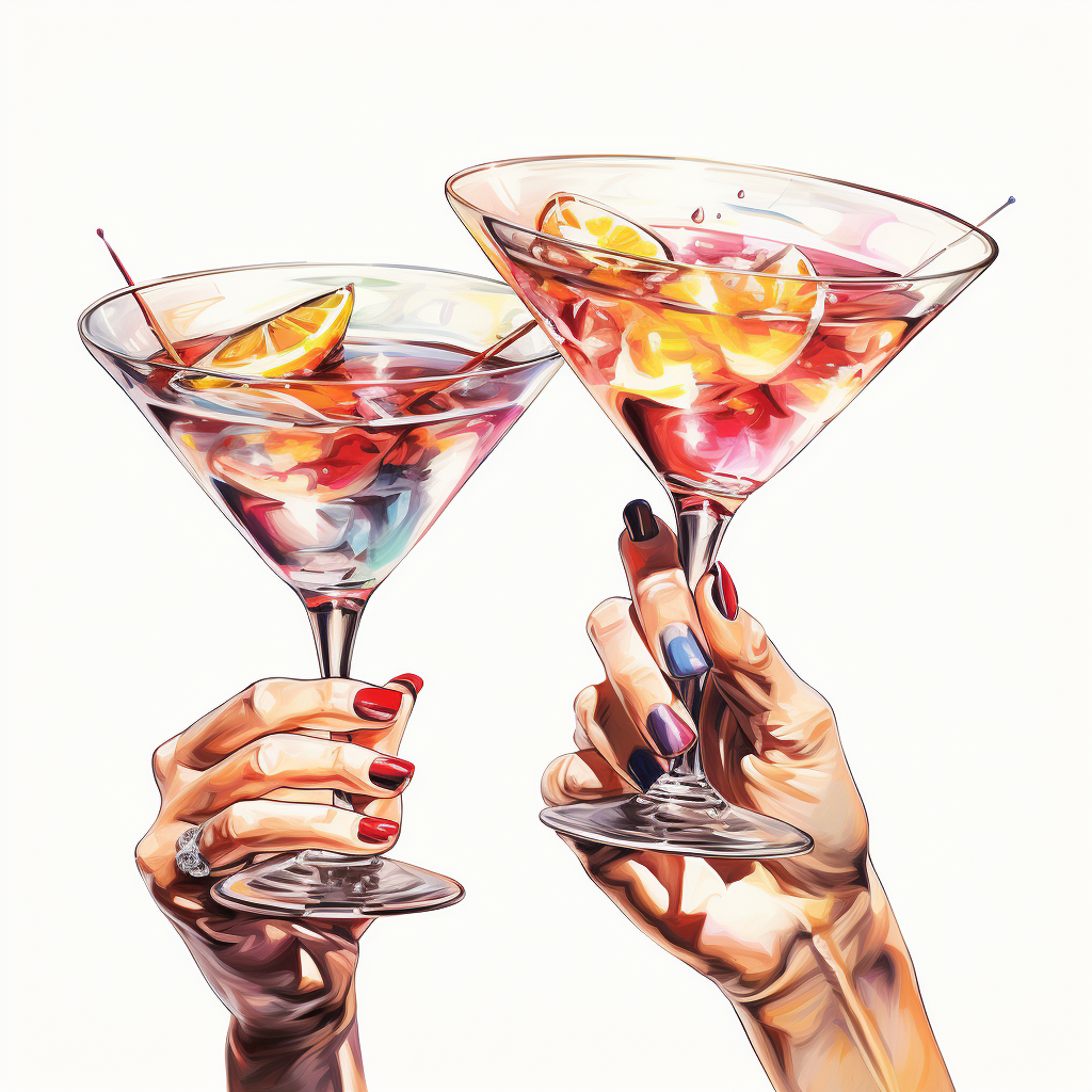 Two girls clinking martini glasses